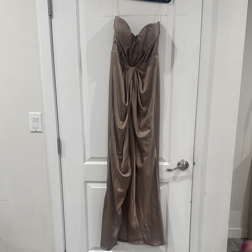 Elegant Strapless Gown in Taupe